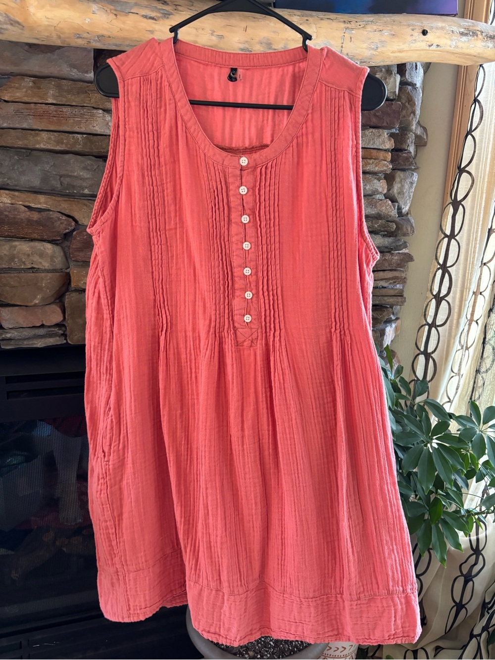 NORTH RIVER XL Sleeveless Coral Button-Front Women’s Top tunic dress crinkle